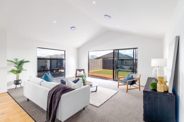 Living room in architectural home designed and built by Frampton Construction Rolleston